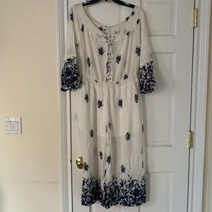 White with blue floral print jumpsuit
